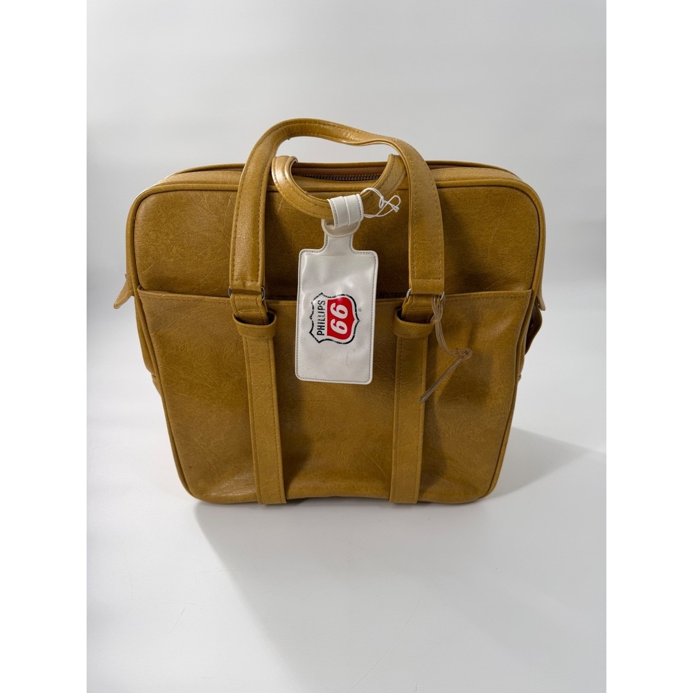 Vintage Samsonite Mustard Yellow Carry On Bag Phillips 66 Luggage Tag Retro Tan